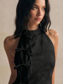 Poéselle 女款素色綁帶休閒百搭日常外出上衣 - 黑色 - 查看 5
