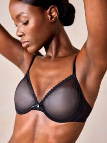 Veilyse Sheer Unpadded Mesh Breathable Bra, Lingerie - Black - View 9