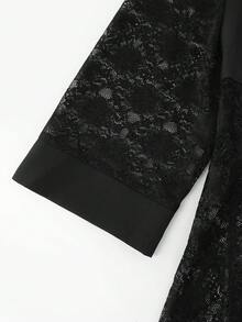Lacomfia Blazer Ukuran Besar Elegan Warna Polos dengan Hiasan Renda - Hitam - View 6