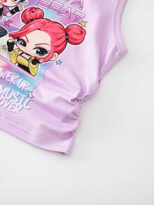 SHEIN ChillGRL 青少年女孩街頭風橘色星星印花側抽繩背心搭配腰帶拼色拼接工裝口袋褲 2件套 春夏休閒套裝 - 紫色 - 查看 6