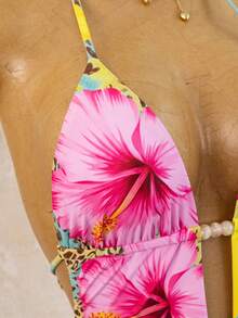 Swim Vcay Printed Random Deep V Ruched Sexy Beach Vacation One-Piece Bikini Swimsuit With Bodycon Skirt - Multicolor - View 8