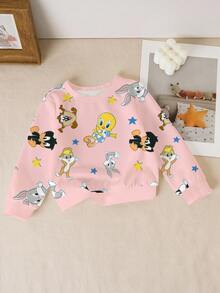 LOONEY TUNES X SHEIN Baby Girl Cartoon Pattern Print Long Sleeve Sweatshirt - White - View 1