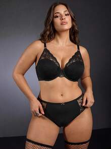 EmpressEnvy Plus Size Women's Sexy Lace Semi-Sheer Lingerie Set - Black - View 4