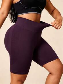 BamGleam Women's Plus Size Solid Color High Waist Seamless Slim Fit Sports Shorts Gym Sports Dark Purple Summer - Purple - View 2