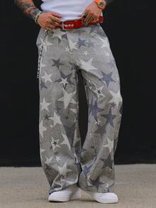 DAZY Pantalones largos de pierna ancha con estampado floral multicolor estilo callejero para hombres - Multicolor - Ver 8