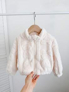 SHEIN LMoss Kids LMoss Baby Girl Cute And Casual Furry Stand Collar Jacket With Heart Pattern, Perfect For Autumn And Winter - Apricot - View 5