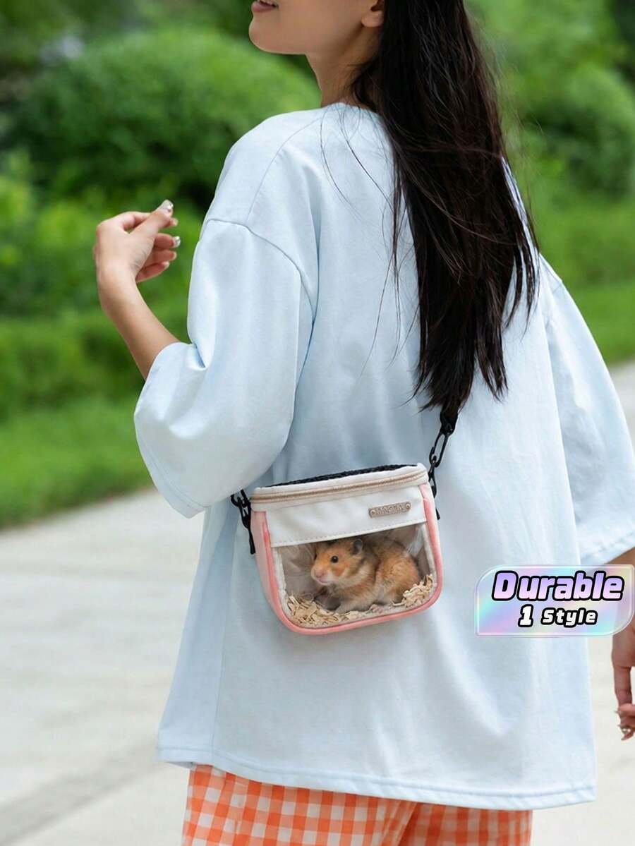 便攜式寵物攜帶袋,防風單肩托特包,適用於小型寵物,倉鼠籠 - 粉色 - 查看 1
