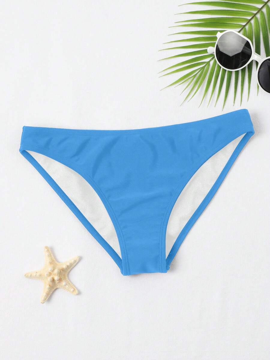 Swim Basics Women's Summer Beach Solid Color Casual Bikini Bottoms - Breezy Blue - View 1