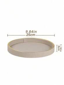 1pc Gold Rimmed Vertical Striped Round Decorative Tray, PU Leather Tray For Tabletop Decor, Home Decor, Desk Organizer Tray For Jewelry, Perfume, Keys - Luxurious Aesthetics - Multicolor - View 8
