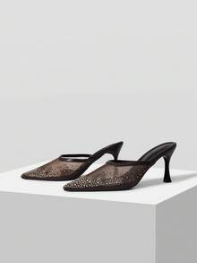 Mnmlis Ladies Retro Texture Hot Diamond High Heel Shoes - dark brown - View 2