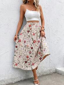 SHEIN Clasi Women's Vacation Casual Floral Print Skirt - Multicolor - View 7
