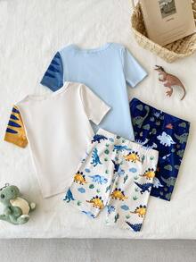 Piyama Pas Badan untuk Bayi Laki-laki, Set 2 Potong, Musim Semi/Panas, Desain Motif Kartun Dinosaurus yang Menyenangkan, Disukai dan Dicari oleh Anak-anak, Terbuat dari Kain Lembut dan Nyaman yang Ramah Kulit, Cocok untuk Pakaian Rumahan Bayi Laki-laki, Memberikan Tidur Nyaman dan Pertumbuhan Sehat bagi Anak-anak - MultiWarna - View 2