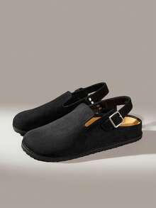 Solecia Women's Vintage-Style Buckle-Fastened, Comfortable, Versatile, Simple-Design Outerwear Flat Mule Slippers. - Normal black - View 1