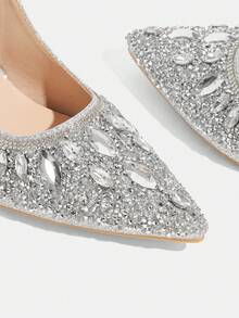 CUCCOO TILAWA Women's Crystal And Glass Rhinestone Pointed Bright Silver High-Heeled Shoes, Suitable For Going Out, Banquets, Parties And Other Activities - Bright silver - View 6