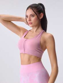 Loungeista EMUPER 3pcs Seamless Front Zipper Women Casual Sports Bras, Hollow Breathable Racerback Fitness Yoga Sports Underwear - Multicolor - View 4