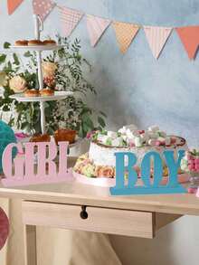 Gender Reveal Party Decoration - Blue And Pink Wooden Tableware, Suitable For Gender Reveal Party Handmade Party Supplies, Can Be Used As Table Decorations. - View 4