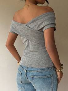 Siren Gaze Spring/Summer New Off-Shoulder Solid Color T-Shirt For Women - Green - View 2
