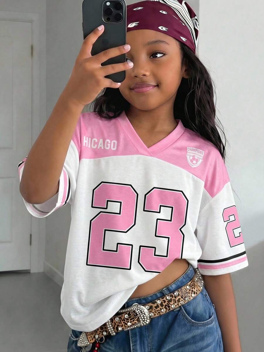 Tween Girls' Casual Everyday Street Letter Print Graphic Tee - Pink - View 1