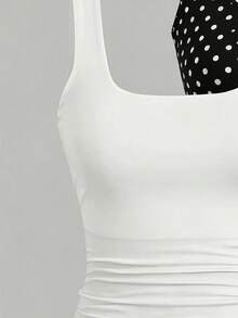SHEIN 青少年女孩 3-in-1 隨機發貨 1件 白色黑色波點修身背心，休閒基礎百搭，適合日常穿著、街頭出遊、夏季 - 彩色 - 查看 4