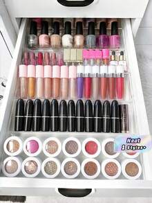 1pc/1set(4pcs) Acrylics Multi-Functions Drawers Makeup Organizers Boxes, Vanity & Kitchen Countertops Storage Racks, For Cosmetics, Perfumes, Spice Jars, Seasonings, Ideal For Bedrooms, Bathrooms, Kitchens, Vanity, Dressers Drawers Organizations Sets - Clear - View 2