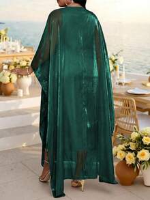 Fleurora Plus Size Elegant Formal Elegant Party Evening Wedding Sequin Embroidered Mesh Dress Dark Green Summer - Dark Green - View 3