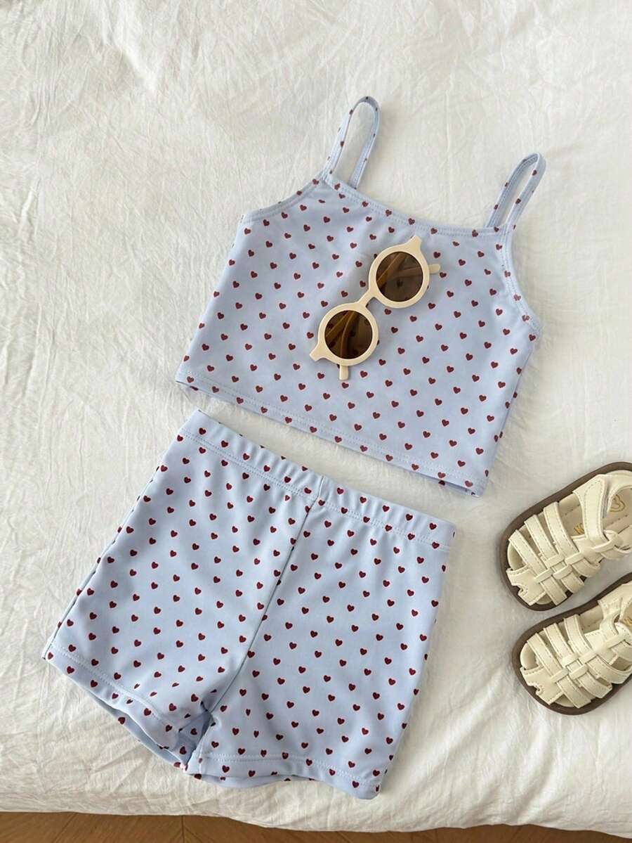 DAZY Young Girl Summer Beach All-Over Print Tankini And Shorts Two-Piece Swimsuit Set - Blue - View 1