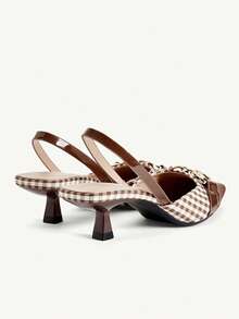 CUCCOO CHICEST Ladies Metal Chain Pointed Kitten Heels Brown Splicing Checkered High Heels Shoes Elegant Commuting Shopping Dating Afternoon Tea Comfortable - Brown - View 12