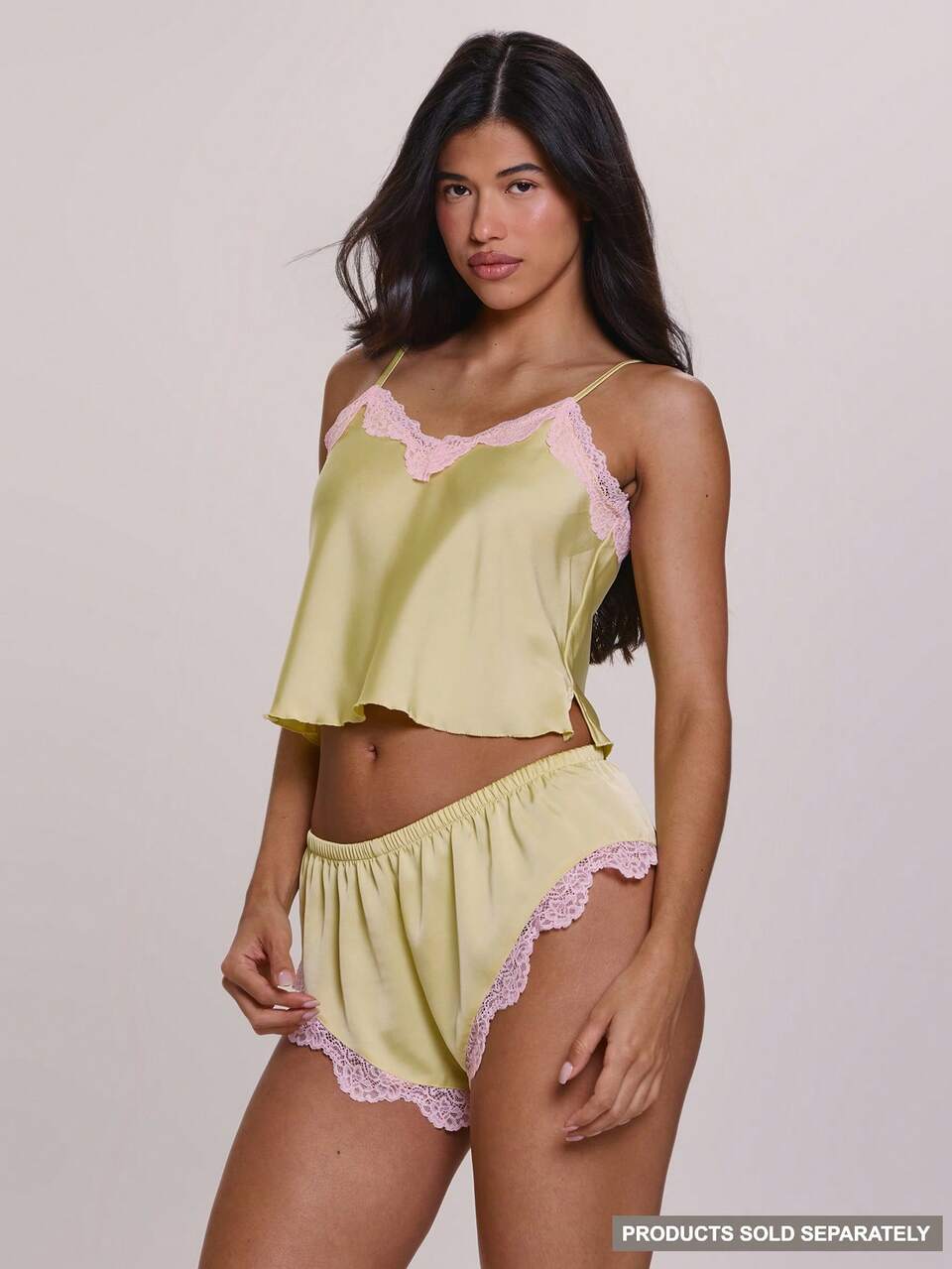 Satin Lace Trimmed High Leg Elasticated Waist Mini Shorts Coord Bottoms Only Sexy Cute Evening Night Lingerie Summer Pajamas Holiday Vacation Girly