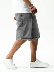QuarKem Herren lässige Jeans Shorts mit schräger Tasche, Sommer Straßenmode - Hellgrau - Übersicht 5
