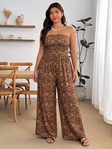 Enliva Plus Size Paisley Pattern Vintage Bohemian Style Vacation Jumpsuit - Brown - View 6