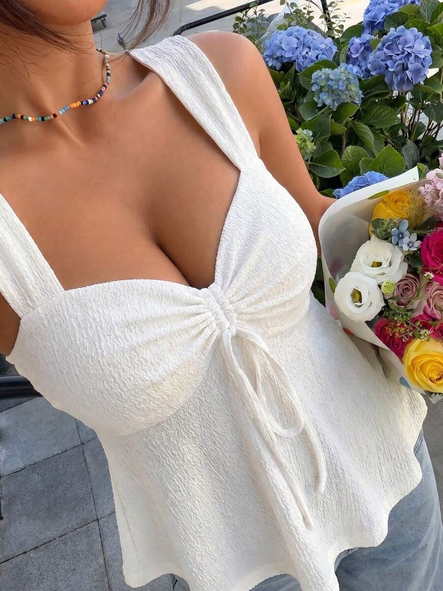 Muchica Plus Size Women's Summer Casual White Sleeveless Top - White - View 1