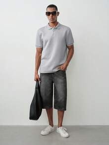 MENRIVO 男士纯色短袖休闲/办公 Polo 衫 - 淺灰色 - 查看 2