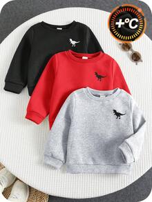 SHEIN 男嬰秋冬服飾套裝，衛衣，3件/套，保暖內裡加厚 - 彩色 - 查看 3
