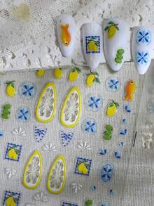1PC Bohemian Style Lemon Fish Fruit Painting Self Adhesive Waterproof Vinyl Nail Art Stickers For Phone Case DIY Decoration Cute Gift For Women Girls Back To School Supplies - Multicolor - View 11