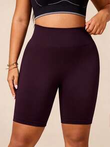 BamGleam Women's Plus Size Solid Color High Waist Seamless Slim Fit Sports Shorts Gym Sports Dark Purple Summer - Purple - View 7