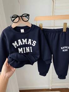 SHEIN 2pcs/Set Baby Boy Baby Girl Autumn/Winter Cute Letter Print Long Sleeve Sweatshirt & Elastic Waist Long Pants Set, Unisex Baby Clothes, Baby Winter Clothes - Multicolor - View 8