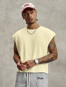 PAVTROS Men's Slogan Towel Embroidery Design Crew Neck Casual Tank Top - Apricot - View 2