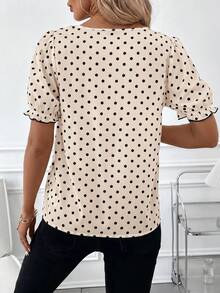 SHEIN Clasi 女款夏季休閒圓點印花蕾絲飾邊襯衫 - 彩色 - 查看 3