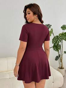 Solflare Women's Plus Size Short Sleeve High Waist Casual Jumpsuit - Burgundy - View 2
