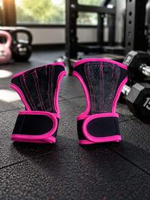 1 Pair Ventilated Weight Lifting Workout Gloves For Men Women, Built-In Wrist Wraps And Non-Slip Palm Silicone Exercise Gym Gloves For Cross Training Powerlifting. - Pink - View 5