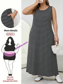 SHEIN CURVE+ 大尺碼女款夏季洋裝、女款夏季洋裝、女款度假洋裝、女款夏季洋裝、畢業洋裝、商務休閒女款太陽裙、女款辦公洋裝、畢業洋裝、新時尚休閒通勤、條紋無袖口袋洋裝、長洋裝、A字裙、黑白條紋洋裝、休閒洋裝/2026/新年 - 黑與白 - 查看 12