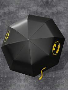 BATMAN X SHEIN 1把印有Logo的黑色UV涂层雨伞，UPF 50+防晒，适合学校、工作、户外活动和日常使用，专为大学生、高中生、男女设计，正义联盟主题，酷炫十足。 - 黑黃色 - 查看 2