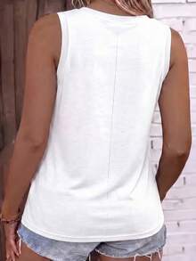 EMERY ROSE Summer Casual Basic V-Neck White Plus Size Tank Top - White - View 2