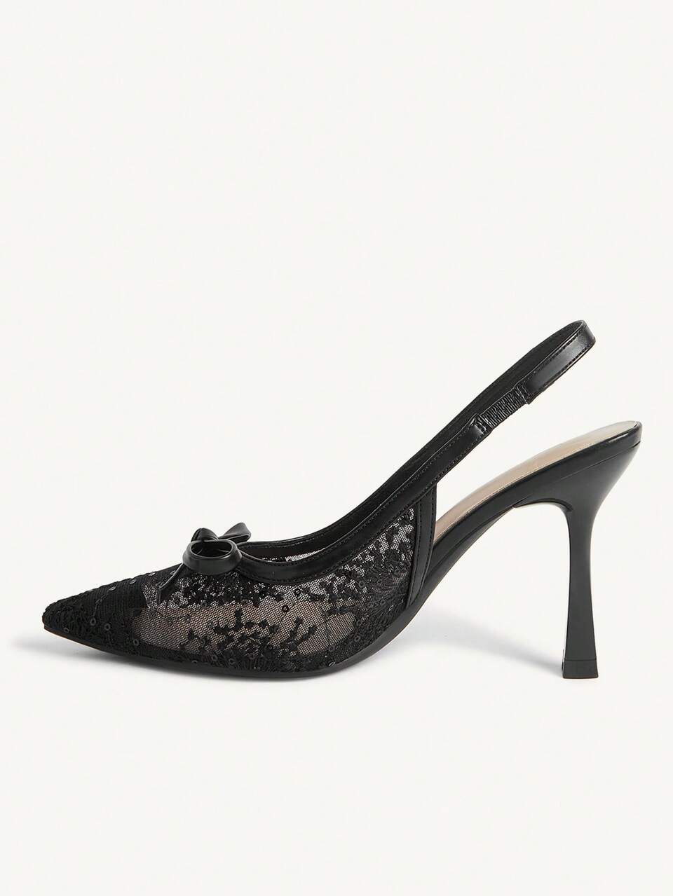 CUCCOO CHICEST Women Shoes Pointed Stiletto Black Lace Mesh Bow Sexy And Comfortable Daily Versatile Women's High Heel Shoes After The Strap Slingback Shoes Fall Shoes