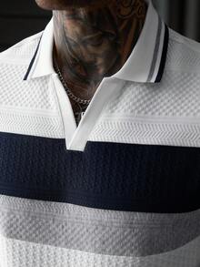 Manfinity CasualCool 男士夏季休閒拼色拼接 Polo 衫 - 白色 - 查看 4