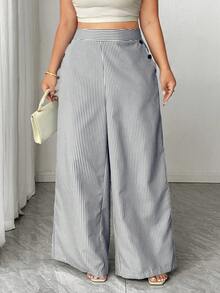 SHEIN Tall CURVE Plus Size Women's New Korean Style Exquisite Elegant Autumn Fashion Minimalist White Linen Pants, High Waist Slimming Straight Leg Trousers Cruise - Multicolor - View 8