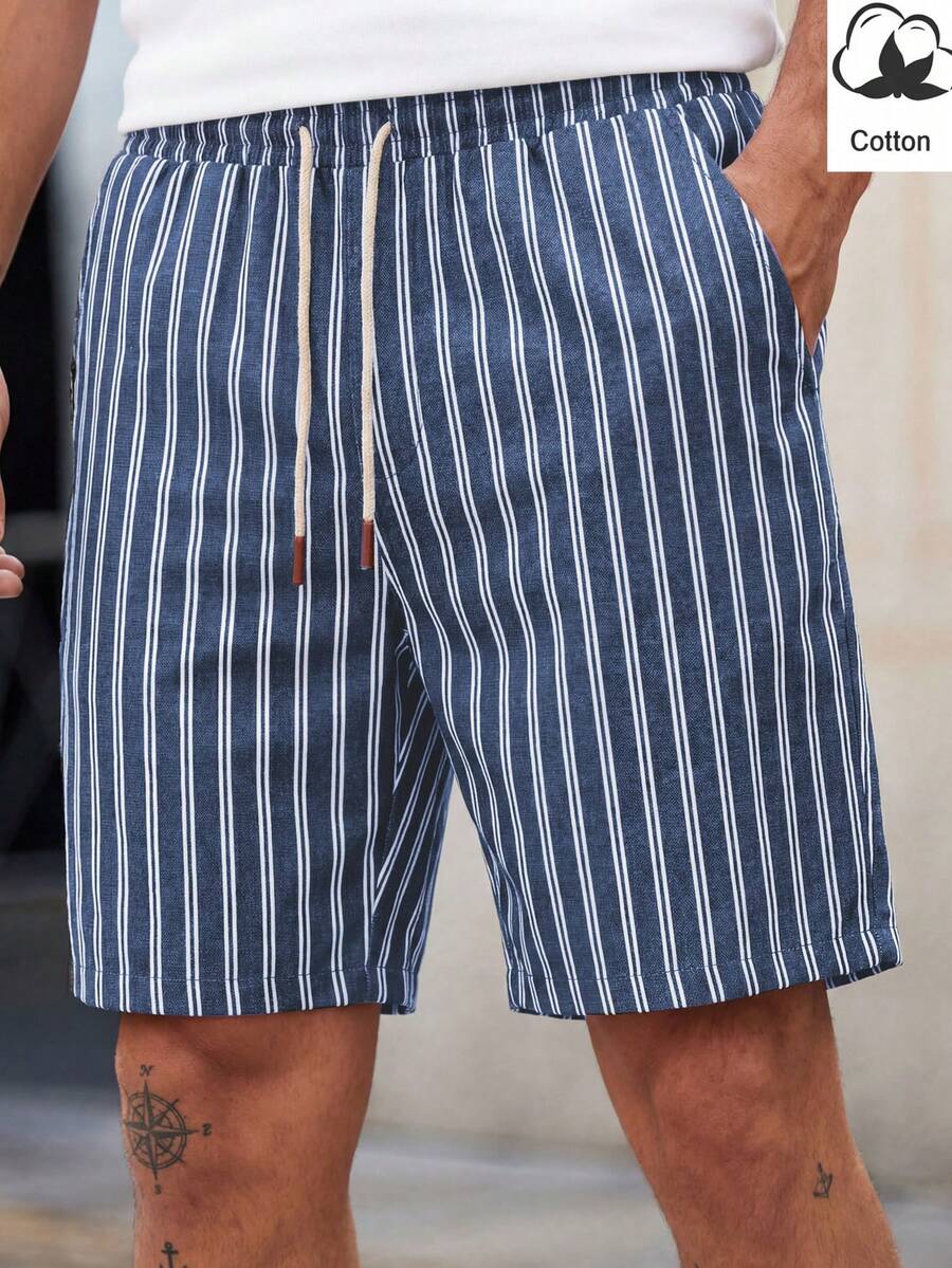HIMLAND Men's Vertical Stripe Button-Up, Blue And White Stripe. Relaxed Fit, Short Sleeves Open Collar. VACATION Airy. Effortless Beach Summer Tropical - Baby Blue - View 1
