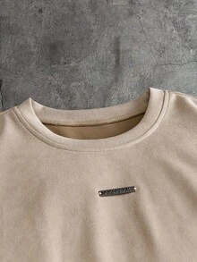 AXEPEAK Men's Summer Casual Colorblock Patchwork Letter Applique T-Shirt - Brown - View 5