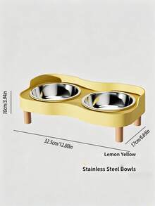 1Pc Elevated Cat Food Bowl With Anti-Splash Fence, Stainless Steel Double Dish For Cats & Small Dogs, Durable Non-Tip Design With Wooden Legs, Easy-Clean Pet Feeder For Mess-Free Meals. - 500ml - View 13
