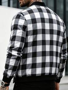 Manfinity Homme Men's Zipper Placket Long Sleeve Pocket Checkered Print Fashion Jacket - Multicolor - View 4